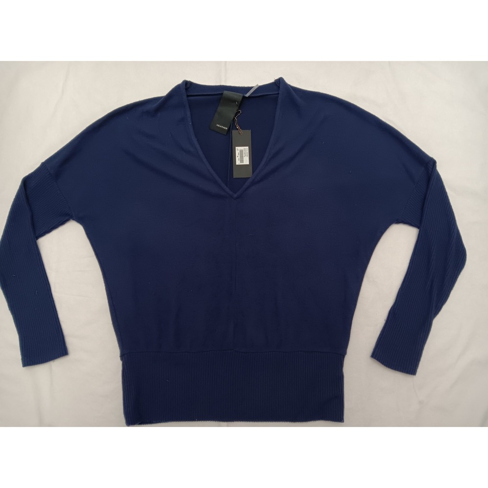 NWT NEW HEATHER by Bordeaux Women's Navy Blue V Neck Ribbed Sweater Top M